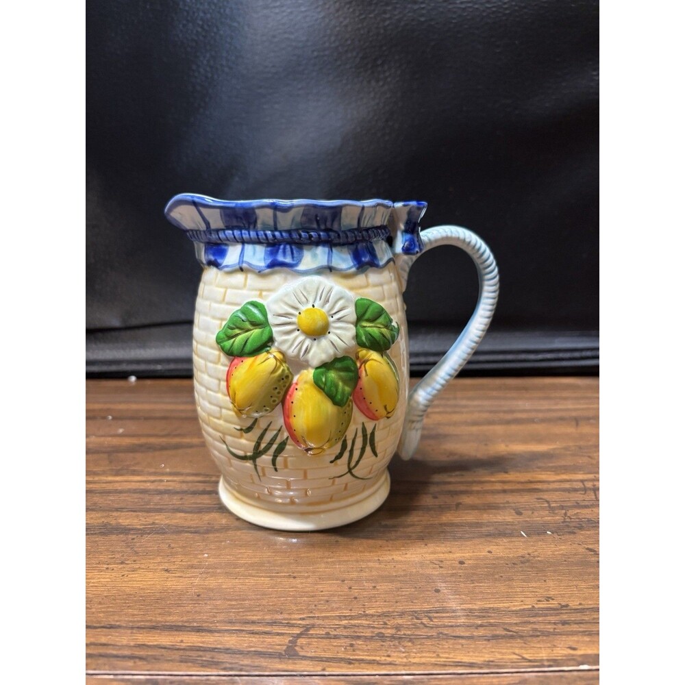 Panware Home Essentials Ceramic Lemon Pitcher Basketweave Creamer Tuscan Style